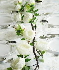 HIER_1210 Artificial Flowers 6FT | Cream | 14 Flowers Silk Peony Garland | Bendable Wire Vines | Artificial Flower Garlands