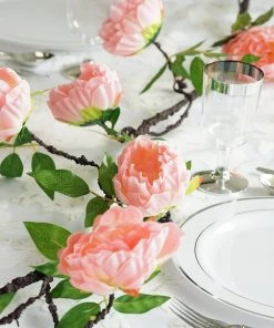 HIER_1210 6FT | Pink | 14 Flowers Silk Peony Garland | Bendable Wire Vines | Artificial Flower Garlands