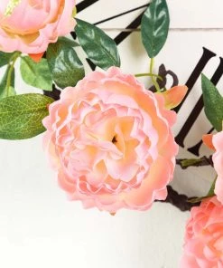 HIER_1210 6FT | Pink | 14 Flowers Silk Peony Garland | Bendable Wire Vines | Artificial Flower Garlands