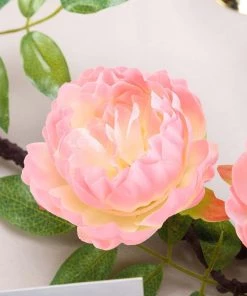 HIER_1210 6FT | Pink | 14 Flowers Silk Peony Garland | Bendable Wire Vines | Artificial Flower Garlands