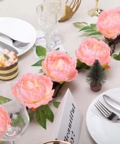 HIER_1210 6FT | Pink | 14 Flowers Silk Peony Garland | Bendable Wire Vines | Artificial Flower Garlands