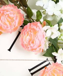 HIER_1210 6FT | Pink | 14 Flowers Silk Peony Garland | Bendable Wire Vines | Artificial Flower Garlands