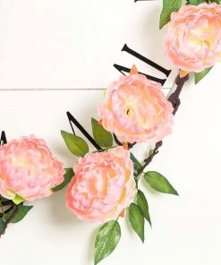 HIER_1210 6FT | Pink | 14 Flowers Silk Peony Garland | Bendable Wire Vines | Artificial Flower Garlands