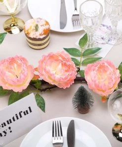 HIER_1210 6FT | Pink | 14 Flowers Silk Peony Garland | Bendable Wire Vines | Artificial Flower Garlands