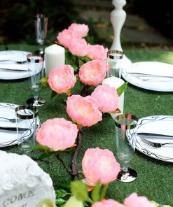 HIER_1210 6FT | Pink | 14 Flowers Silk Peony Garland | Bendable Wire Vines | Artificial Flower Garlands