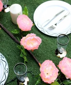 HIER_1210 6FT | Pink | 14 Flowers Silk Peony Garland | Bendable Wire Vines | Artificial Flower Garlands