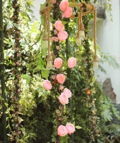 HIER_1210 6FT | Pink | 14 Flowers Silk Peony Garland | Bendable Wire Vines | Artificial Flower Garlands
