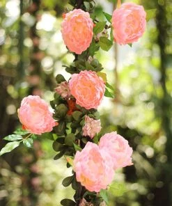 HIER_1210 6FT | Pink | 14 Flowers Silk Peony Garland | Bendable Wire Vines | Artificial Flower Garlands