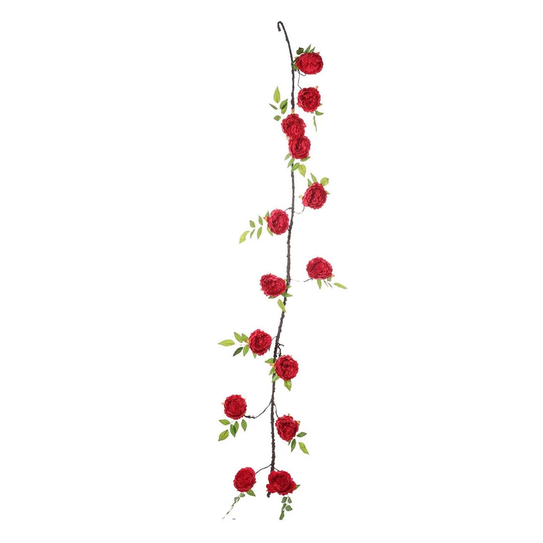 HIER_1210 6FT | Red | 14 Flowers Silk Peony Garland | Bendable Wire Vines | Artificial Flower Garlands 17 HIER_1210 6FT | Red | 14 Flowers Silk Peony Garland | Bendable Wire Vines | Artificial Flower Garlands