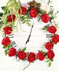 HIER_1210 6FT | Red | 14 Flowers Silk Peony Garland | Bendable Wire Vines | Artificial Flower Garlands