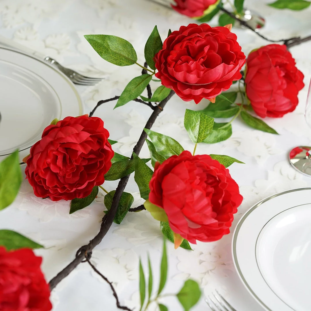 HIER_1210 6FT | Red | 14 Flowers Silk Peony Garland | Bendable Wire Vines | Artificial Flower Garlands 10 HIER_1210 6FT | Red | 14 Flowers Silk Peony Garland | Bendable Wire Vines | Artificial Flower Garlands