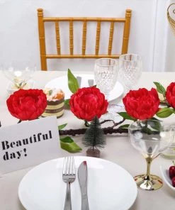 HIER_1210 6FT | Red | 14 Flowers Silk Peony Garland | Bendable Wire Vines | Artificial Flower Garlands 27 HIER_1210 6FT | Red | 14 Flowers Silk Peony Garland | Bendable Wire Vines | Artificial Flower Garlands