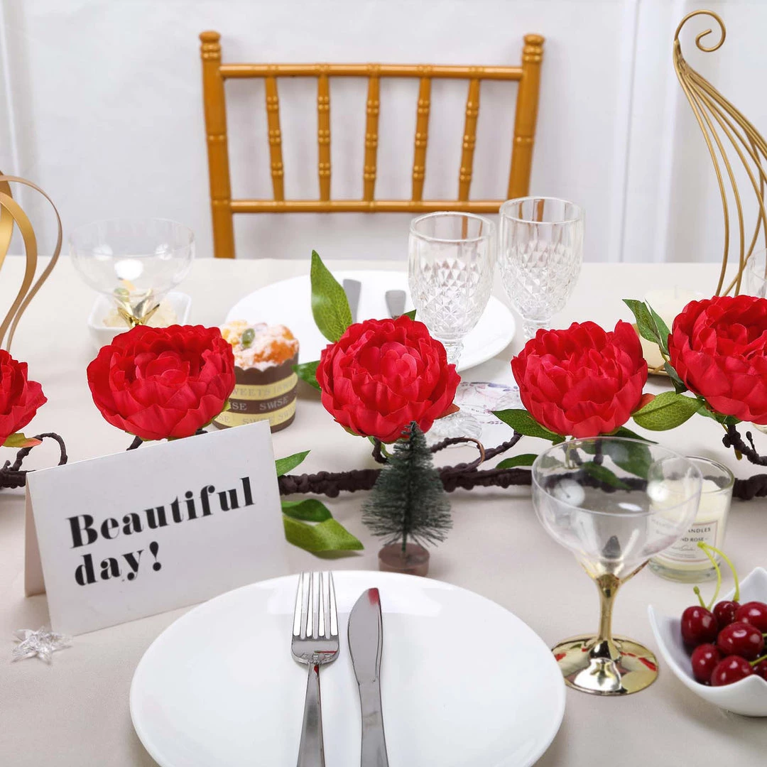 HIER_1210 6FT | Red | 14 Flowers Silk Peony Garland | Bendable Wire Vines | Artificial Flower Garlands 9 HIER_1210 6FT | Red | 14 Flowers Silk Peony Garland | Bendable Wire Vines | Artificial Flower Garlands