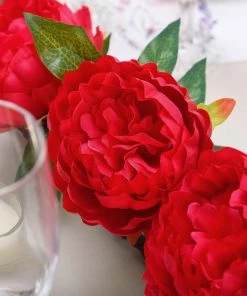 HIER_1210 6FT | Red | 14 Flowers Silk Peony Garland | Bendable Wire Vines | Artificial Flower Garlands 30 HIER_1210 6FT | Red | 14 Flowers Silk Peony Garland | Bendable Wire Vines | Artificial Flower Garlands