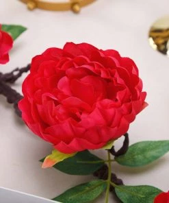 HIER_1210 6FT | Red | 14 Flowers Silk Peony Garland | Bendable Wire Vines | Artificial Flower Garlands 31 HIER_1210 6FT | Red | 14 Flowers Silk Peony Garland | Bendable Wire Vines | Artificial Flower Garlands