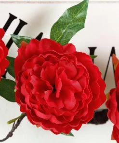 HIER_1210 6FT | Red | 14 Flowers Silk Peony Garland | Bendable Wire Vines | Artificial Flower Garlands 33 HIER_1210 6FT | Red | 14 Flowers Silk Peony Garland | Bendable Wire Vines | Artificial Flower Garlands