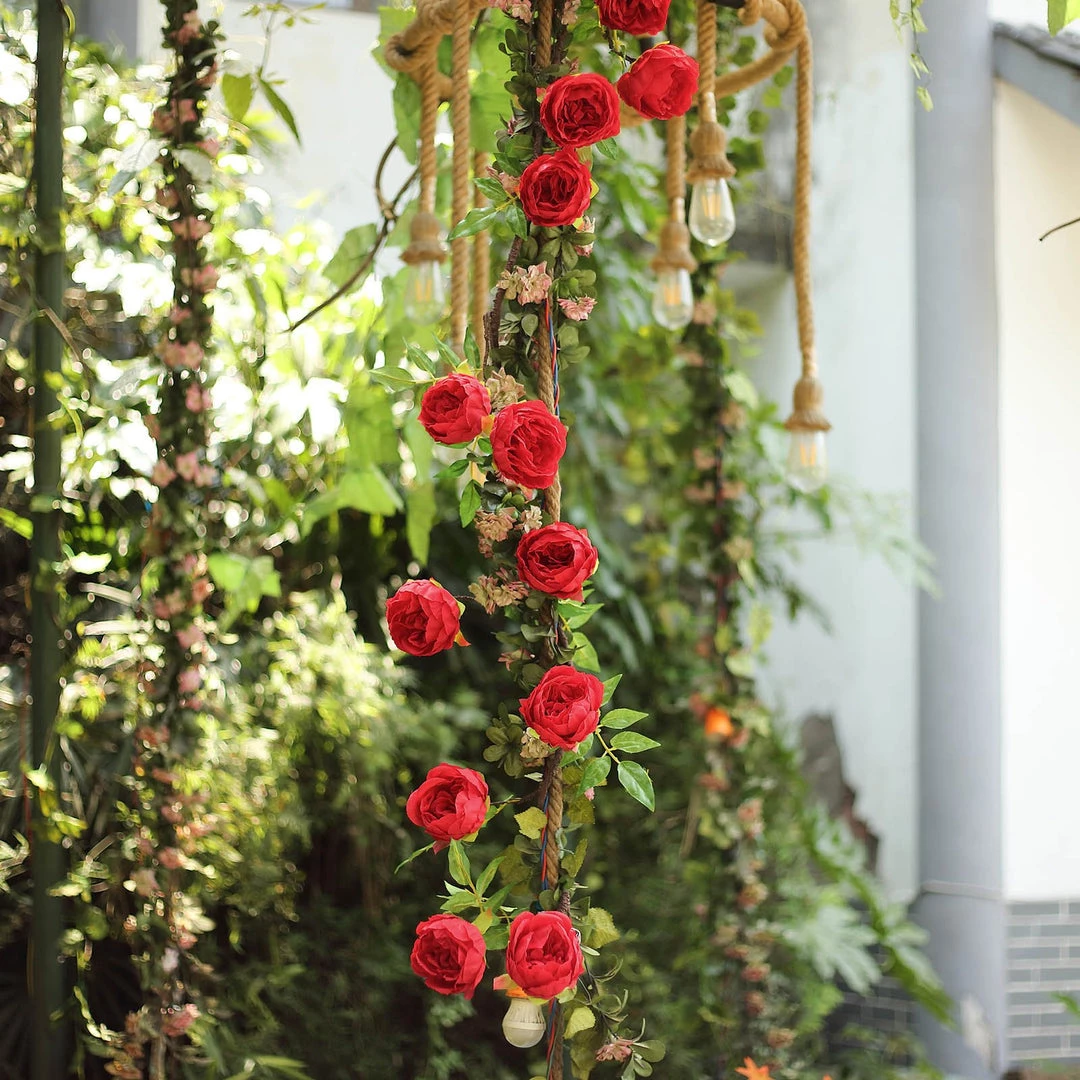 HIER_1210 6FT | Red | 14 Flowers Silk Peony Garland | Bendable Wire Vines | Artificial Flower Garlands 20 HIER_1210 6FT | Red | 14 Flowers Silk Peony Garland | Bendable Wire Vines | Artificial Flower Garlands
