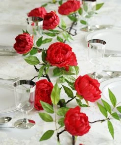 HIER_1210 6FT | Red | 14 Flowers Silk Peony Garland | Bendable Wire Vines | Artificial Flower Garlands 24 HIER_1210 6FT | Red | 14 Flowers Silk Peony Garland | Bendable Wire Vines | Artificial Flower Garlands