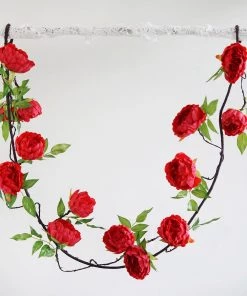 HIER_1210 6FT | Red | 14 Flowers Silk Peony Garland | Bendable Wire Vines | Artificial Flower Garlands 34 HIER_1210 6FT | Red | 14 Flowers Silk Peony Garland | Bendable Wire Vines | Artificial Flower Garlands
