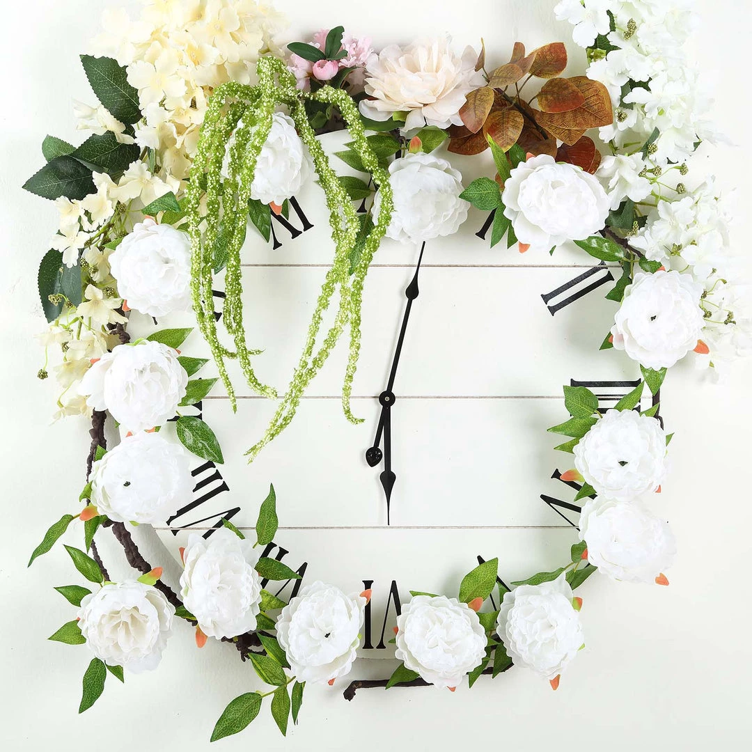 HIER_1210 Artificial Flowers 6FT | White | 14 Flowers Silk Peony Garland | Bendable Wire Vines | Artificial Flower Garlands 4 HIER_1210 Artificial Flowers 6FT | White | 14 Flowers Silk Peony Garland | Bendable Wire Vines | Artificial Flower Garlands