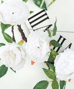 HIER_1210 Artificial Flowers 6FT | White | 14 Flowers Silk Peony Garland | Bendable Wire Vines | Artificial Flower Garlands 25 HIER_1210 Artificial Flowers 6FT | White | 14 Flowers Silk Peony Garland | Bendable Wire Vines | Artificial Flower Garlands