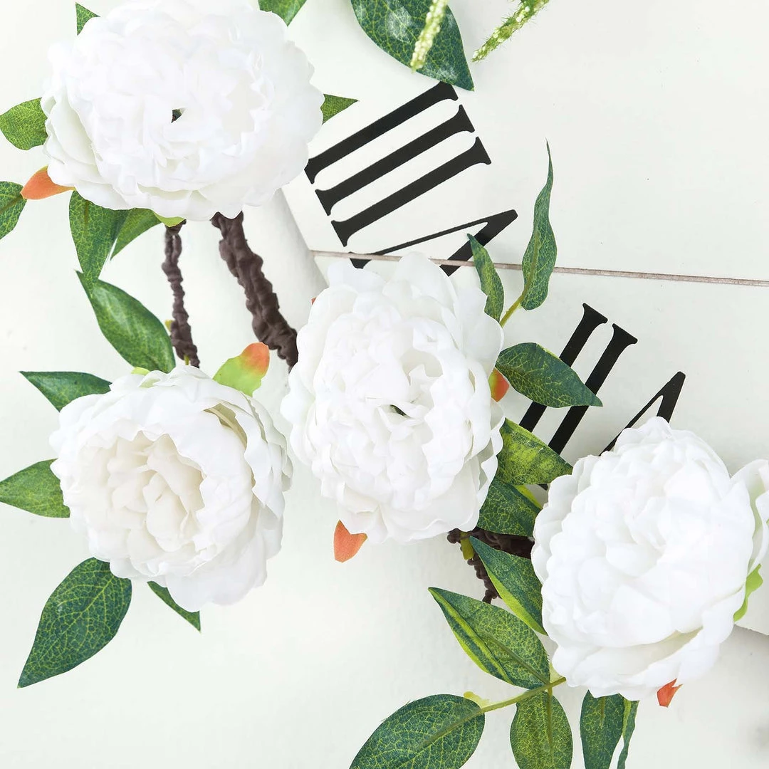 HIER_1210 Artificial Flowers 6FT | White | 14 Flowers Silk Peony Garland | Bendable Wire Vines | Artificial Flower Garlands 7 HIER_1210 Artificial Flowers 6FT | White | 14 Flowers Silk Peony Garland | Bendable Wire Vines | Artificial Flower Garlands