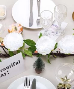 HIER_1210 Artificial Flowers 6FT | White | 14 Flowers Silk Peony Garland | Bendable Wire Vines | Artificial Flower Garlands 31 HIER_1210 Artificial Flowers 6FT | White | 14 Flowers Silk Peony Garland | Bendable Wire Vines | Artificial Flower Garlands