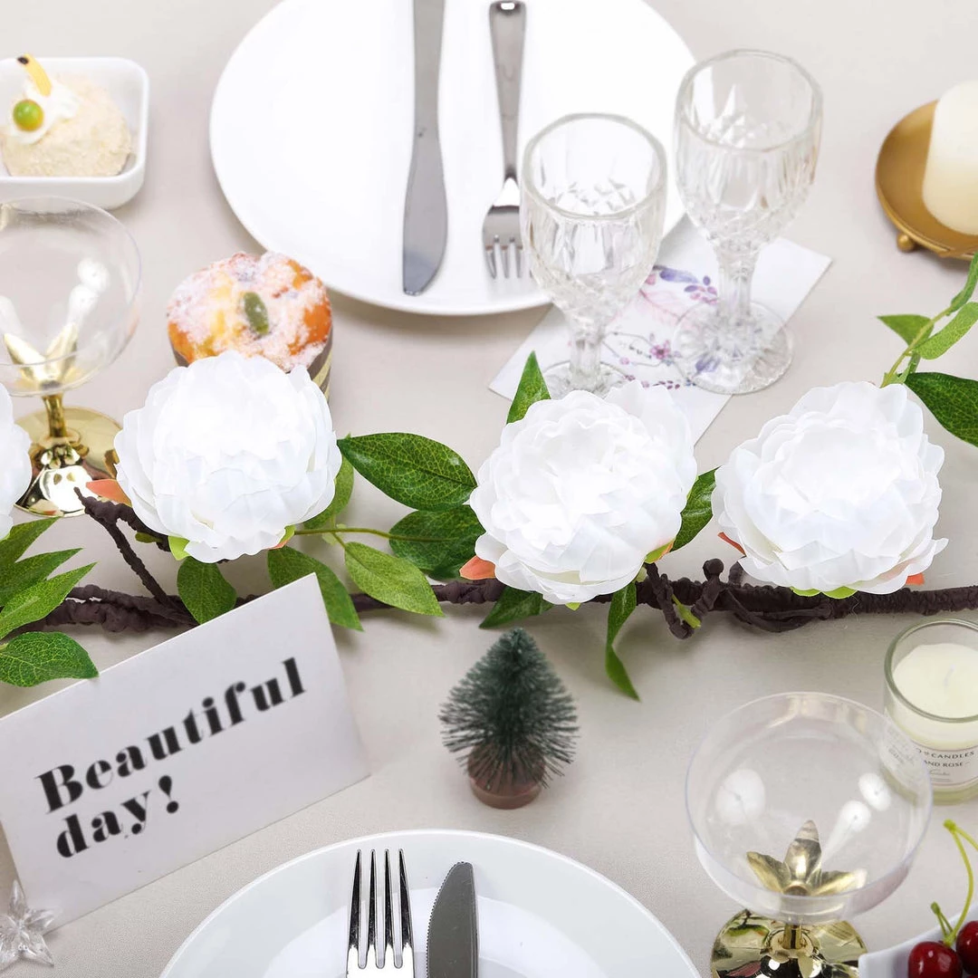 HIER_1210 Artificial Flowers 6FT | White | 14 Flowers Silk Peony Garland | Bendable Wire Vines | Artificial Flower Garlands 13 HIER_1210 Artificial Flowers 6FT | White | 14 Flowers Silk Peony Garland | Bendable Wire Vines | Artificial Flower Garlands