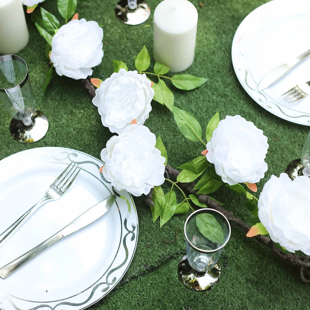 HIER_1210 Artificial Flowers 6FT | White | 14 Flowers Silk Peony Garland | Bendable Wire Vines | Artificial Flower Garlands 19 HIER_1210 Artificial Flowers 6FT | White | 14 Flowers Silk Peony Garland | Bendable Wire Vines | Artificial Flower Garlands