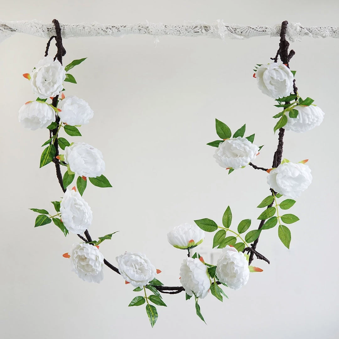 HIER_1210 Artificial Flowers 6FT | White | 14 Flowers Silk Peony Garland | Bendable Wire Vines | Artificial Flower Garlands 16 HIER_1210 Artificial Flowers 6FT | White | 14 Flowers Silk Peony Garland | Bendable Wire Vines | Artificial Flower Garlands