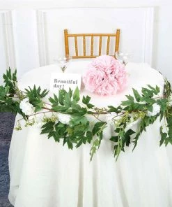 HIER_1210 Artificial Flowers 6FT | White | 7 Flowers | Silk Peony Garland | Bendable Wire Vines | Artificial Flower Garlands With Seeds And Leaves