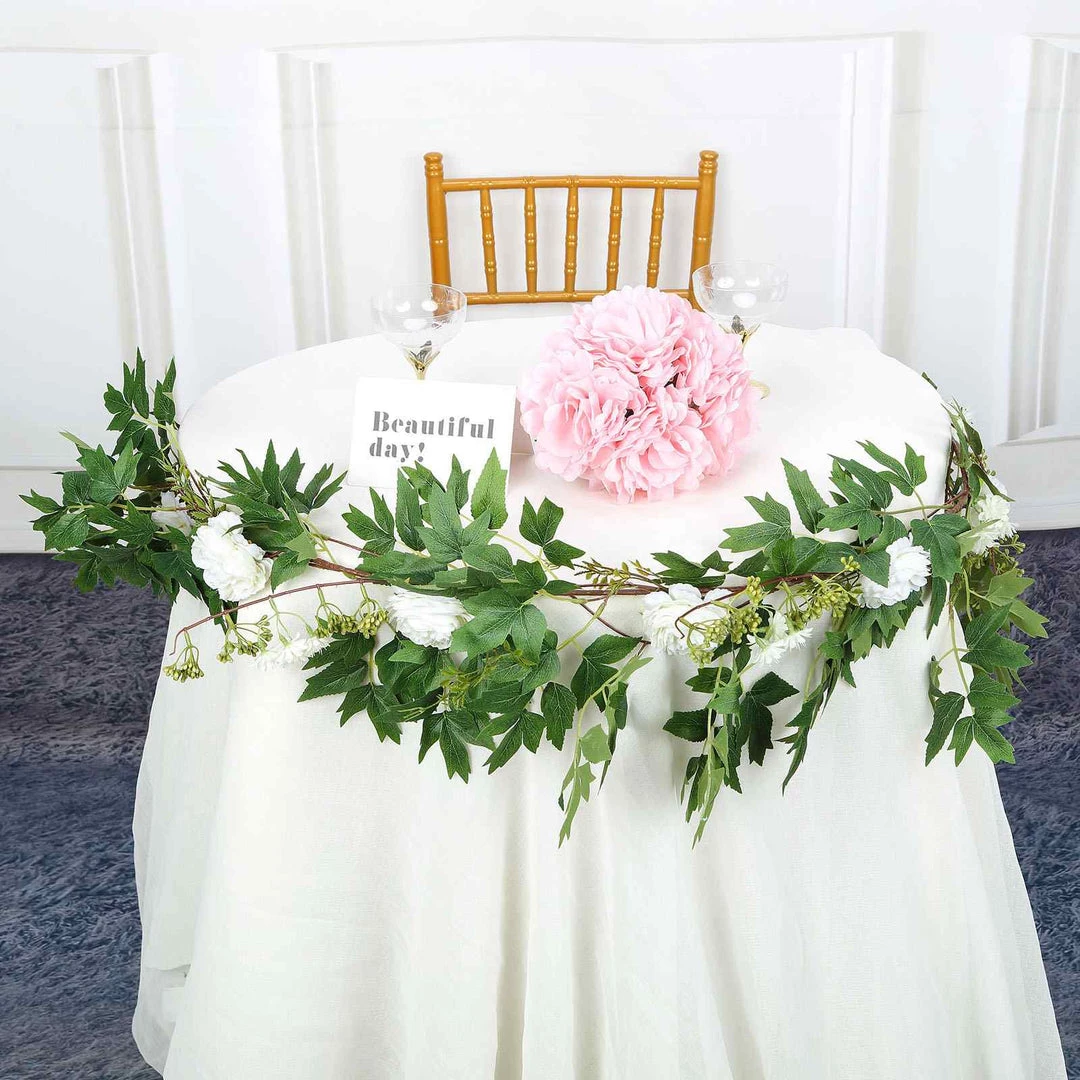 HIER_1210 Artificial Flowers 6FT | White | 7 Flowers | Silk Peony Garland | Bendable Wire Vines | Artificial Flower Garlands With Seeds And Leaves 4 HIER_1210 Artificial Flowers 6FT | White | 7 Flowers | Silk Peony Garland | Bendable Wire Vines | Artificial Flower Garlands With Seeds And Leaves