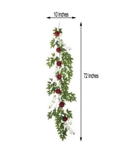 HIER_1210 Artificial Flowers 6FT | Burgundy | 7 Flowers | Silk Peony Garland | Bendable Wire Vines | Artificial Flower Garlands With Seeds And Leaves