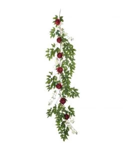 HIER_1210 Artificial Flowers 6FT | Burgundy | 7 Flowers | Silk Peony Garland | Bendable Wire Vines | Artificial Flower Garlands With Seeds And Leaves