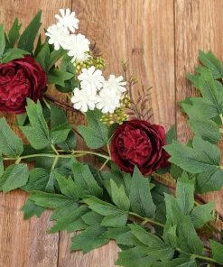 HIER_1210 Artificial Flowers 6FT | Burgundy | 7 Flowers | Silk Peony Garland | Bendable Wire Vines | Artificial Flower Garlands With Seeds And Leaves