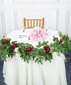 HIER_1210 Artificial Flowers 6FT | Burgundy | 7 Flowers | Silk Peony Garland | Bendable Wire Vines | Artificial Flower Garlands With Seeds And Leaves