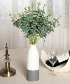 HIER_1600 2 Bushes | 19'' Tall Frosted Green Artificial Eucalyptus Sprays 25 HIER_1600 2 Bushes | 19'' Tall Frosted Green Artificial Eucalyptus Sprays