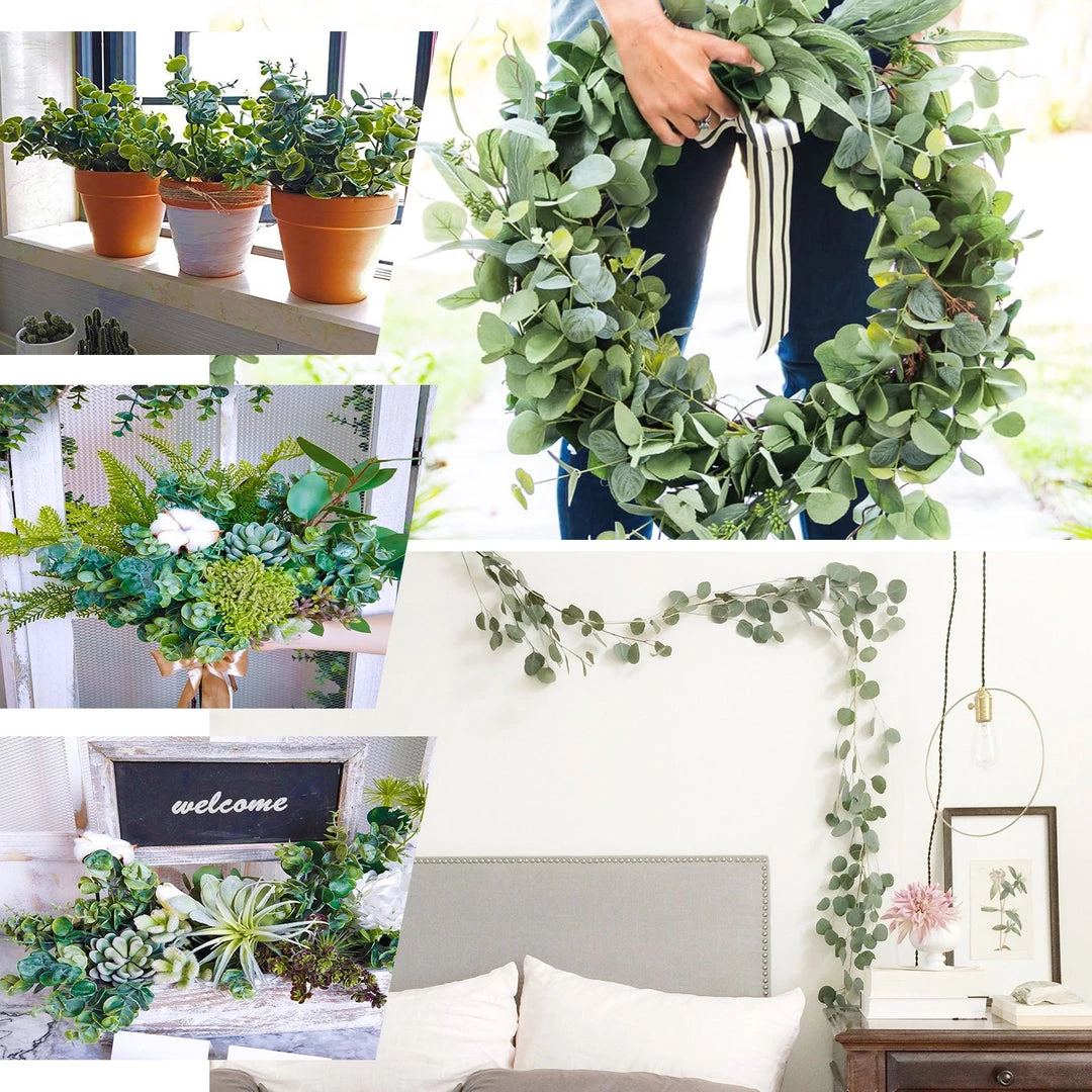 HIER_1600 3 Bushes - 14" Frosted Green Flexible Artificial Eucalyptus Stems - UV Protected Artificial Outdoor Plant Artificial Plants 7 HIER_1600 3 Bushes - 14" Frosted Green Flexible Artificial Eucalyptus Stems - UV Protected Artificial Outdoor Plant Artificial Plants