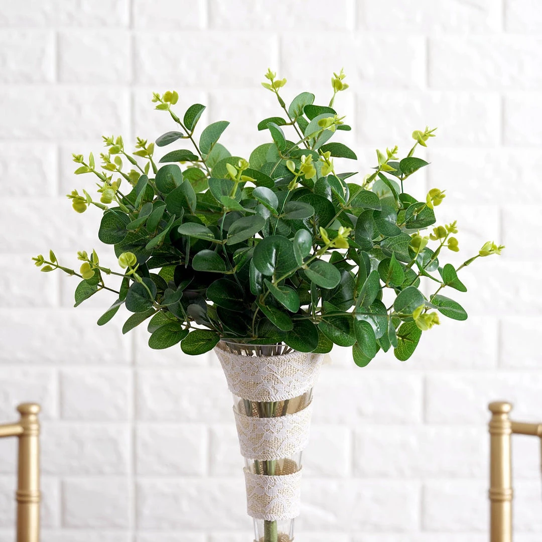HIER_1600 2 Bushes | 19'' Tall Dark Green Artificial Eucalyptus Sprays 4 HIER_1600 2 Bushes | 19'' Tall Dark Green Artificial Eucalyptus Sprays
