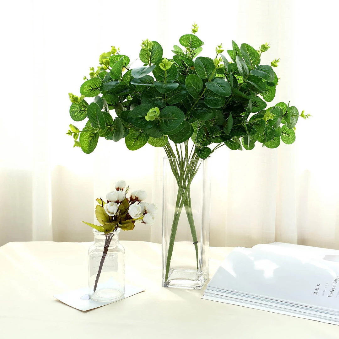 HIER_1600 2 Bushes | 19'' Tall Dark Green Artificial Eucalyptus Sprays 13 HIER_1600 2 Bushes | 19'' Tall Dark Green Artificial Eucalyptus Sprays