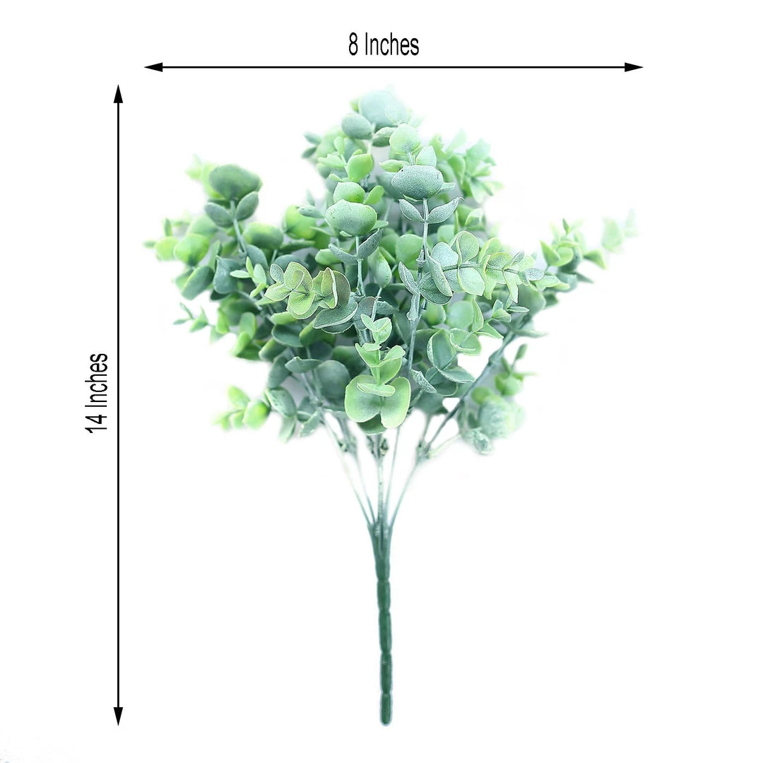 HIER_1600 3 Bushes - 14" Frosted Green Flexible Artificial Eucalyptus Stems - UV Protected Artificial Outdoor Plant Artificial Plants 8 HIER_1600 3 Bushes - 14" Frosted Green Flexible Artificial Eucalyptus Stems - UV Protected Artificial Outdoor Plant Artificial Plants