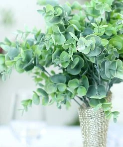 HIER_1600 3 Bushes - 14" Frosted Green Flexible Artificial Eucalyptus Stems - UV Protected Artificial Outdoor Plant Artificial Plants 26 HIER_1600 3 Bushes - 14