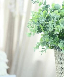 HIER_1600 3 Bushes - 14" Frosted Green Flexible Artificial Eucalyptus Stems - UV Protected Artificial Outdoor Plant Artificial Plants 25 HIER_1600 3 Bushes - 14