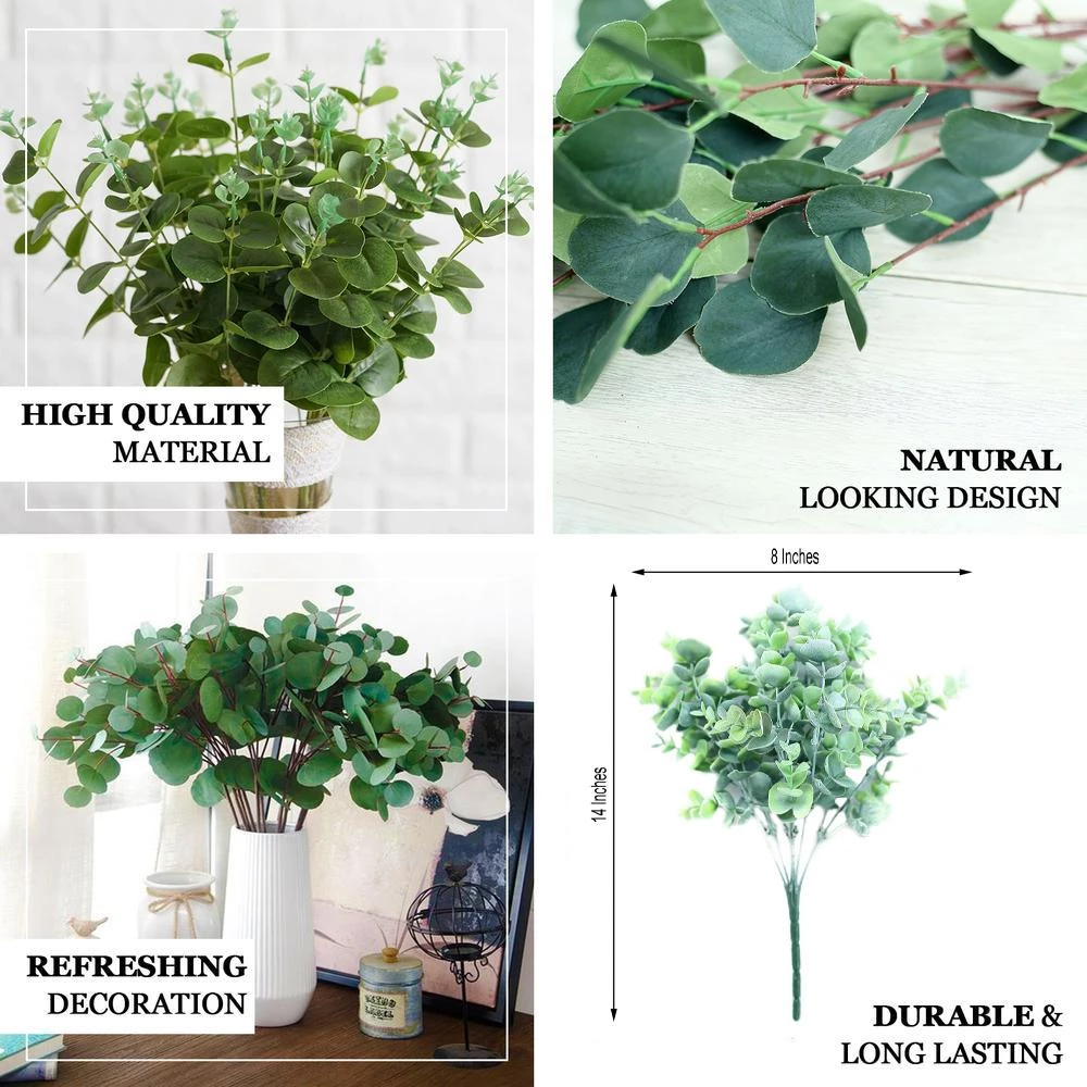 HIER_1600 3 Bushes - 14" Frosted Green Flexible Artificial Eucalyptus Stems - UV Protected Artificial Outdoor Plant Artificial Plants 6 HIER_1600 3 Bushes - 14" Frosted Green Flexible Artificial Eucalyptus Stems - UV Protected Artificial Outdoor Plant Artificial Plants