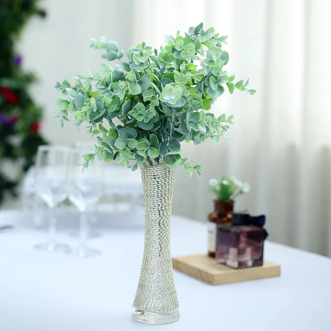 HIER_1600 3 Bushes - 14" Frosted Green Flexible Artificial Eucalyptus Stems - UV Protected Artificial Outdoor Plant Artificial Plants 4 HIER_1600 3 Bushes - 14" Frosted Green Flexible Artificial Eucalyptus Stems - UV Protected Artificial Outdoor Plant Artificial Plants