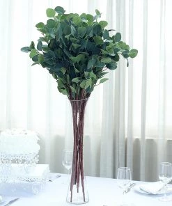 HIER_1600 Artificial Plants 2 Bushes - 36" Green Flexible Artificial Eucalyptus Stems - UV Protected Artificial Outdoor Plant
