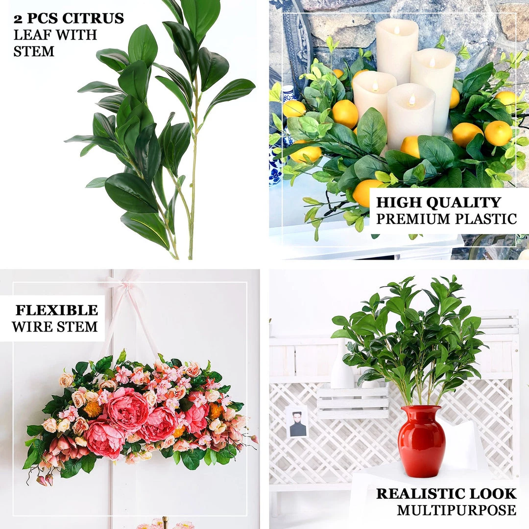 HIER_1150 Artificial Plants 2 Pack | 26" Artificial Green Lemon Leaf Stem, Faux Greenery Spray 6 HIER_1150 Artificial Plants 2 Pack | 26" Artificial Green Lemon Leaf Stem, Faux Greenery Spray