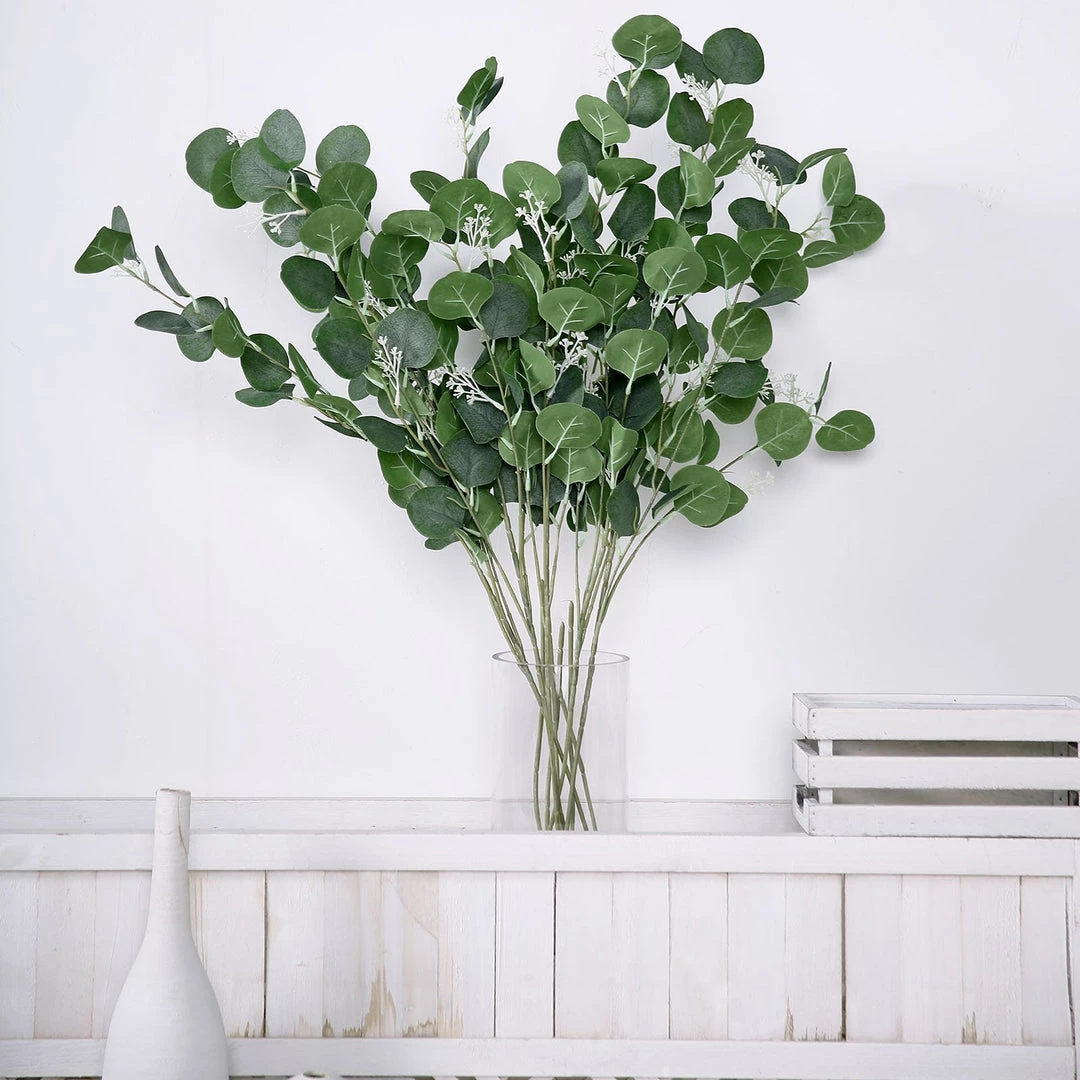 HIER_1150 2 Bushes | 40" Green Artificial Eucalyptus Stems, Silver Dollar Eucalyptus Leaves Spray Artificial Plants 12 HIER_1150 2 Bushes | 40" Green Artificial Eucalyptus Stems, Silver Dollar Eucalyptus Leaves Spray Artificial Plants