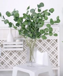 HIER_1150 2 Bushes | 40" Green Artificial Eucalyptus Stems, Silver Dollar Eucalyptus Leaves Spray Artificial Plants 24 HIER_1150 2 Bushes | 40