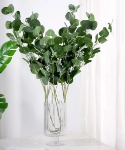 HIER_1150 2 Bushes | 40" Green Artificial Eucalyptus Stems, Silver Dollar Eucalyptus Leaves Spray Artificial Plants